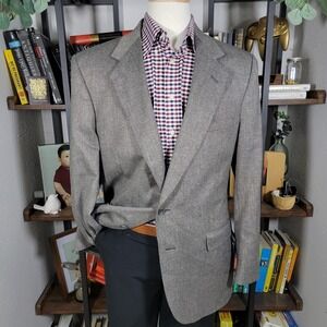 Town Craft Mens Sport Coat Blazer Two Button Gray Herringbone Silk Poly Wool 43L
